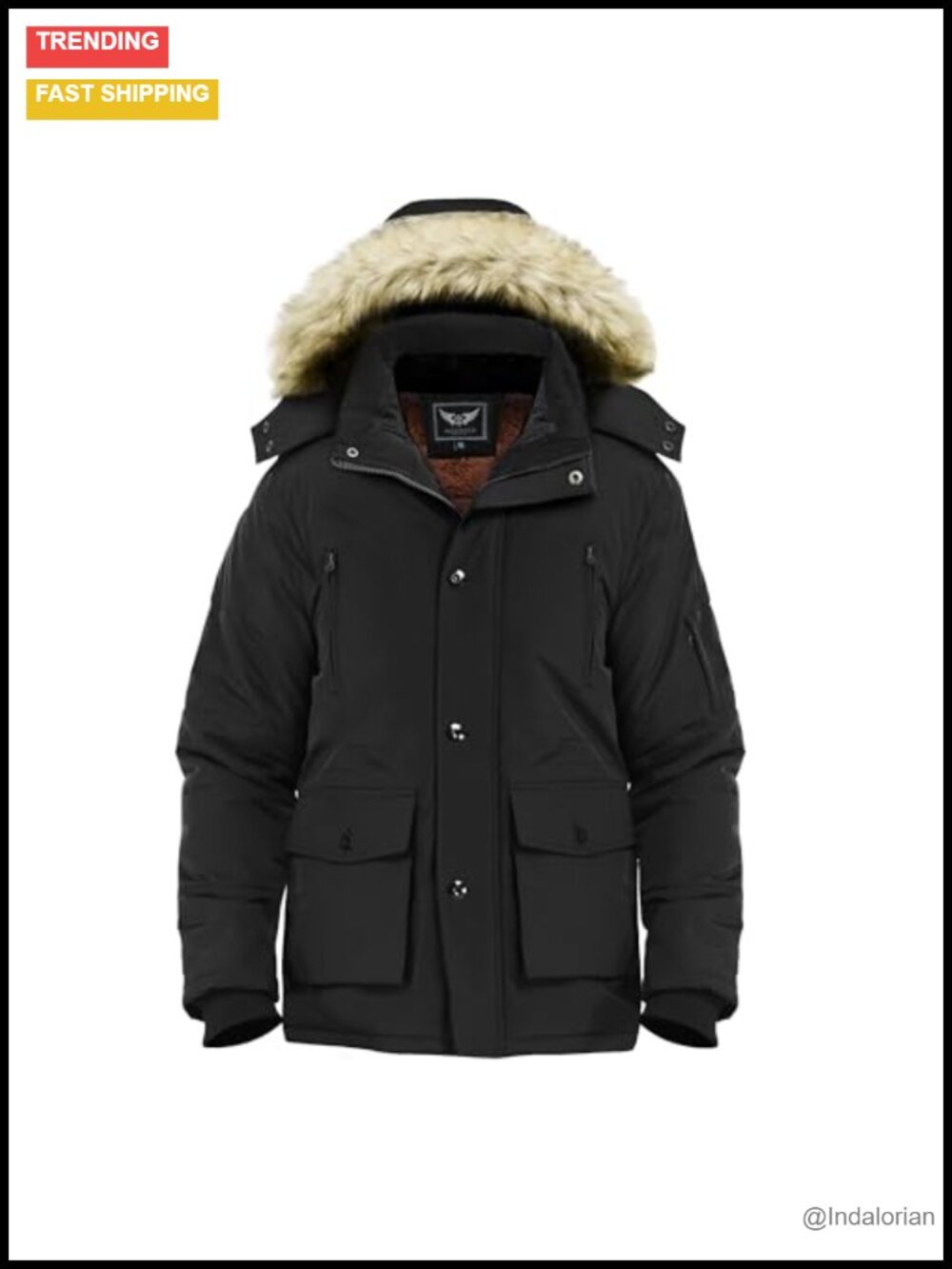 Men's Puffer Jacket Warm Winter Parka with Faux Fur Removable Hood
